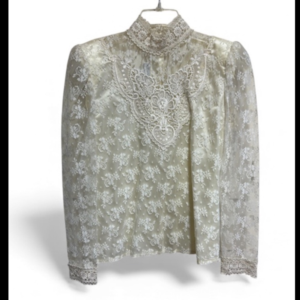 Vintagew Scott McClintock blouse Size 10 Lace High Neck Victorian Boho Bridgeton